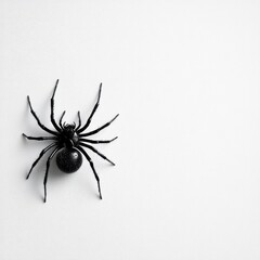 Wall Mural - Ominous Black Spider Silhouette on Stark White Background with Ample Copy Space  Creepy Crawly and Menacing Arachnid in Minimalist Abstract Setting