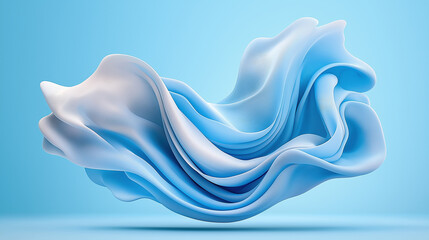 Fototapete - Flowing blue fabric suspended in mid-air against a light background