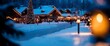 © Bayu - Winter evening in a cozy village adorned with Christmas lights and snow