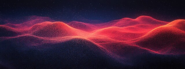Poster - Vibrant abstract landscape with glowing hills under a starry night sky showcasing colorful illumination and smooth curves