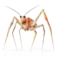 Wall Mural - Extreme close up of an exotic arachnid with striking orange brown and beige colors and an intricate geometric pattern across its segmented body and multiple long spindly legs