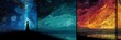 © Pir8prints - Atmospheric Harmony: A visual symphony unfolds across three distinct frames, each echoing a unique phase of the natural world. The first frame captures the ethereal glow of the Milky Way.
