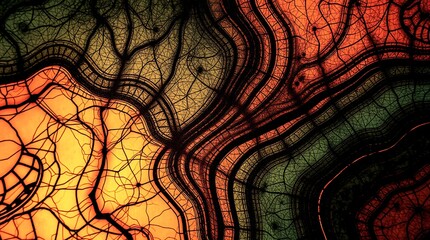 Abstract Interconnected Network with Warm and Cool Tones