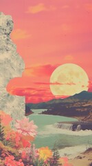 Wall Mural - sunset landscape painting outdoors.