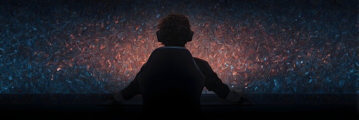 Wall Mural - Gazing at the Cosmos: A silhouette of a person stands in contemplation, gazing upon a vibrant cosmic canvas, embodying the quest for knowledge and wonder.