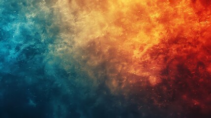 Poster - Captivating abstract backdrop with orange, yellow, and blue gradient, grainy texture, and black noise elements.
