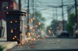 © Kanurism - Glowing Orange Microorganism Particles Moving Near Black Garbage Container on City Street