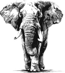 Poster - Detailed black and white sketch of an elephant standing with a conceptual design. Vector illustration.