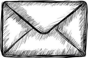 Poster - Illustration of a sketchy black and white envelope, artistic line drawing. Vector illustration.