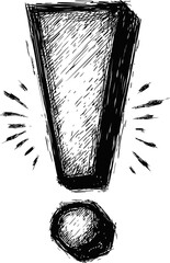 Poster - Scribbled black exclamation mark, sketch art style. Vector illustration.