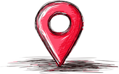 Aufkleber - Illustrated red location pin, hand-drawn style. Vector illustration.