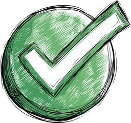 Aufkleber - Green sketched tick mark in a circle symbolizing approval or correctness. Vector illustration.