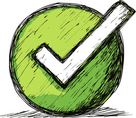 Poster - Green check mark illustration with sketchy style and bold lines. Vector illustration.