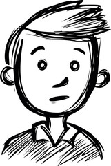 Poster - Sketch of a surprised young boy with spiky hair in black and white illustration. Vector illustration.