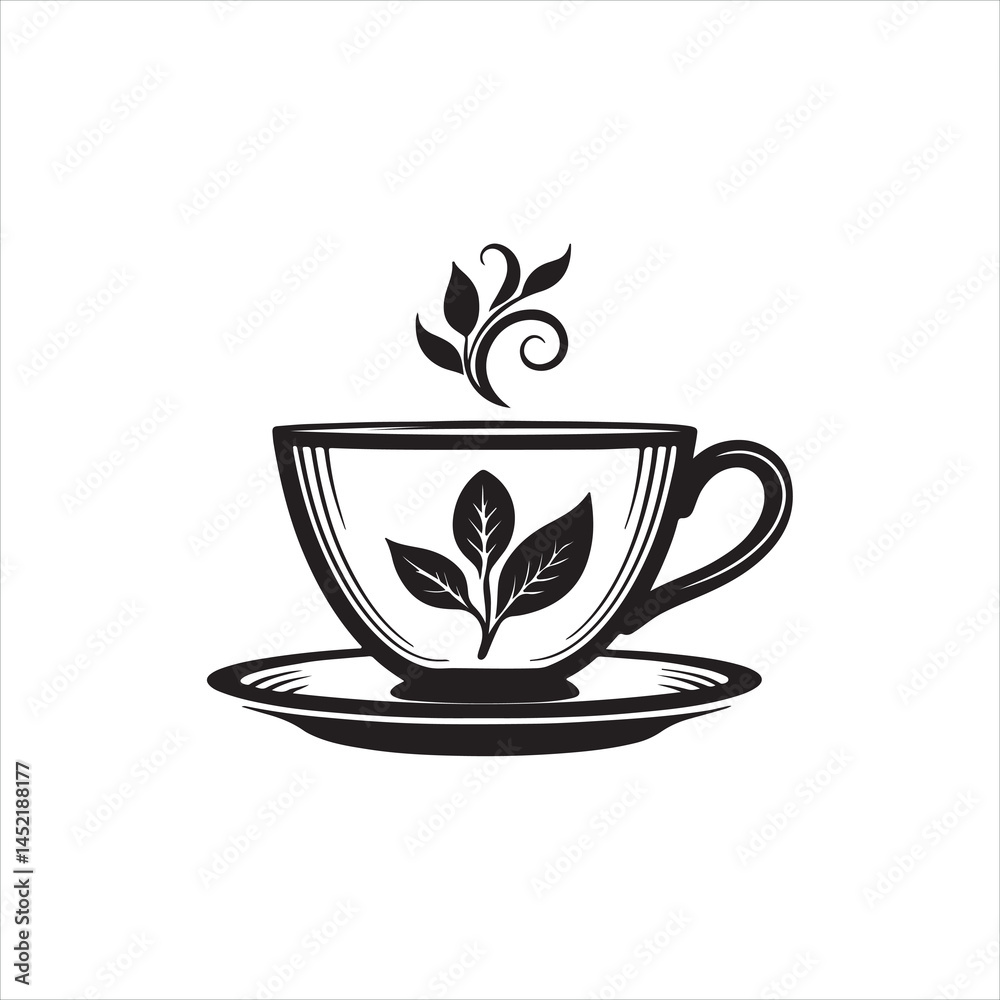 Tea Cup Silhouette Clipart | Black Teacup Outline on White Background ...