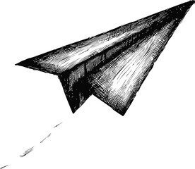 Poster - Black and white sketch of a paper airplane flying diagonally. Vector illustration.