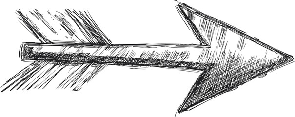 Poster - Hand-drawn sketch of a bold arrow pointing to the right in black and white. Vector illustration.