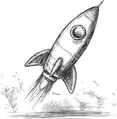 Poster - Hand-drawn rocket launching into the sky with detailed sketch lines. Vector illustration.