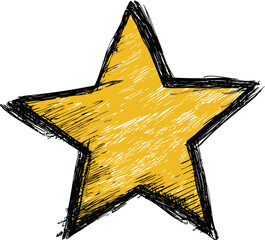 Aufkleber - Yellow sketchy textured star with black outline. Vector illustration.
