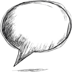 Poster - Hand-drawn black and white speech bubble sketch with textured lines. Vector illustration.