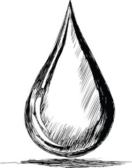 Leinwandbilder - Black and white sketch of a large water droplet with bold contours. Vector illustration.