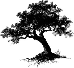 Poster - Silhouette of a large oak tree with spreading branches. Vector illustration.