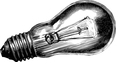 Aufkleber - Engraved vintage illustration of an incandescent light bulb in black and white. Vector illustration.
