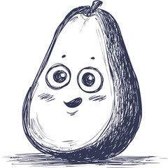 Poster - Adorable hand-drawn pear cartoon with big eyes and cheerful expression. Vector illustration.