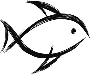 Poster - Black ink sketch of a simplistic fish icon, minimalist design. Vector illustration.
