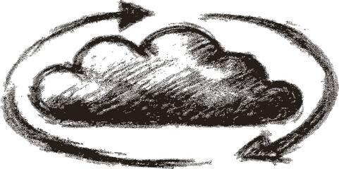 Leinwandbilder - Sketch of a cloud with rotating arrows symbolizing data synchronization. Vector illustration.