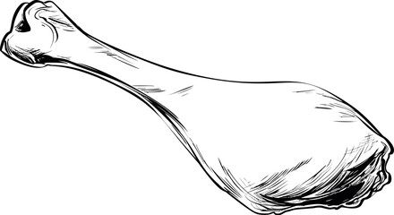 Poster - Illustration of a detailed black and white chicken drumstick sketch. Vector illustration.