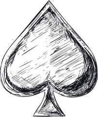 Leinwandbilder - Black and white sketch of a spade symbol with detailed shading, ink illustration. Vector illustration.