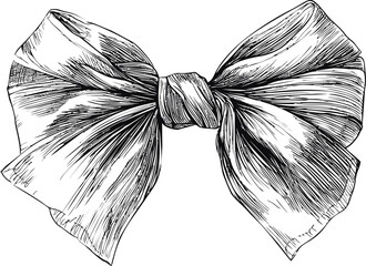 Poster - Intricate black and white sketch of a decorative bow with detailed shading. Vector illustration.