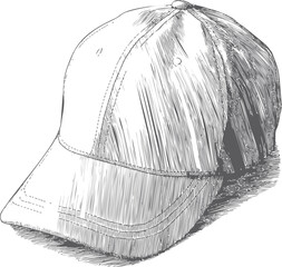 Aufkleber - Sketch of a classic baseball cap with intricate line detailing in monochrome. Vector illustration.