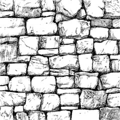 Poster - Hand-drawn illustration of a stone wall with detailed texture. Vector illustration.