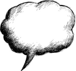 Poster - Sketch of a blank speech bubble in black and white with textured lines. Vector illustration.