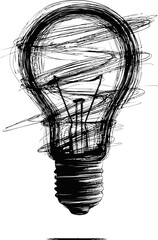 Poster - Sketchy black and white light bulb in abstract chaotic lines art. Vector illustration.