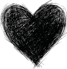 Poster - Hand-drawn black scribble heart sketch, abstract love art. Vector illustration.