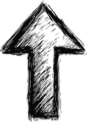 Poster - Sketched black arrow pointing upward with rough artistic lines, abstract drawing. Vector illustration.