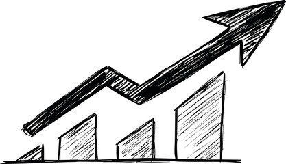 Poster - Black and white sketch of upward arrow showing business growth concept. Vector illustration.