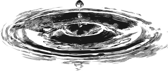 Aufkleber - Black and white illustration of water ripples with droplets falling. Vector illustration.