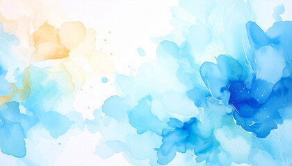 Aufkleber - Vibrant watercolor painting with flowing blue and yellow hues creating a serene atmosphere