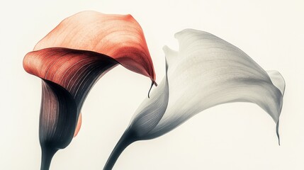 Poster - Two calla lilies display their graceful forms, one a deep red hue and the other a soft white shade