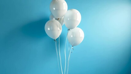 Wall Mural - Five White Balloons Against a Blue Background: A Minimalist Celebration