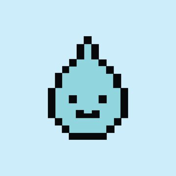 Happy pixel water drop on gentle sky blue background