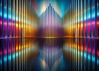 Poster - Abstract Sound Waves: Minimalist Vertical Bars Reflecting on Polished Surface