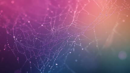 Dew-laden web, colorful background, intricate design.