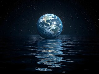 Wall Mural - earth floating in a cosmic ocean reflected in tranquil waters