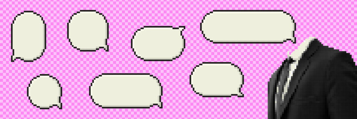 Fototapete - Set of pixel art speech bubbles. Retro game style dialogue box. Modern vector illustration.