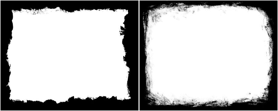 High Contrast Black Grunge Texture Frame for Covers and Art Isolated on a Transparent or White Background